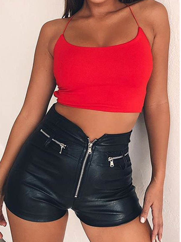 Women Zipper Vinly Short Pant