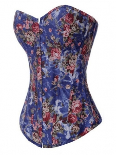 Floral Cowboy Corset With G-string Blue