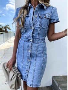 Women Denim Short Sleeve Mini Dress