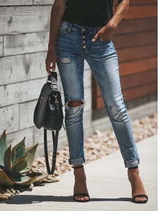 Women Fashion Blue Denim Trousers