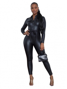 Women Long Sleeve Vinly Jumpsuit