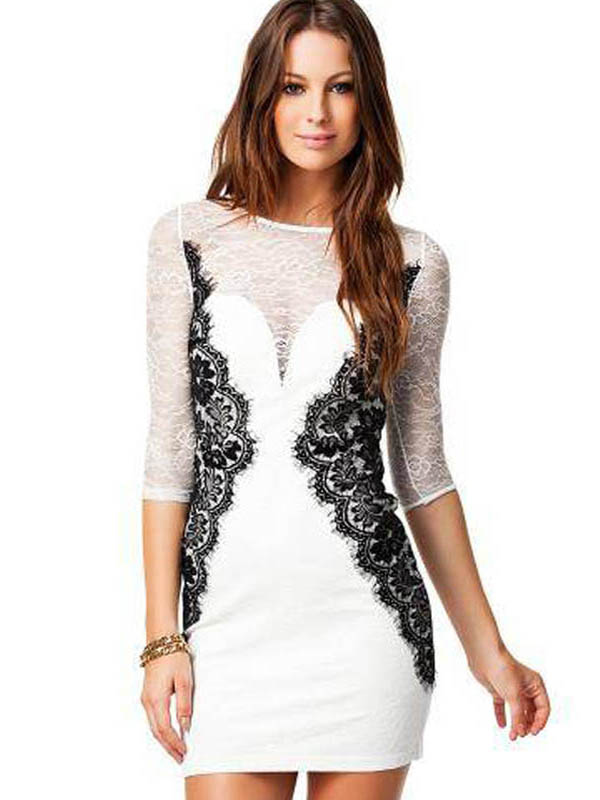 Fashion Long Sleeve Beauty Lace Bodycon Dress