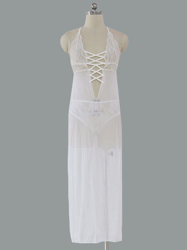Halter Lace -up White Gown
