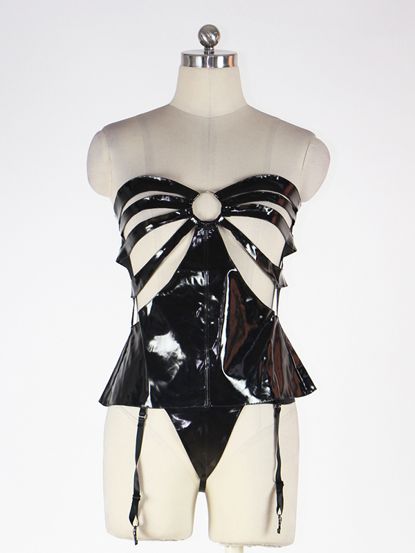 Two-piece Strappy Open Cup Vinyl Corset