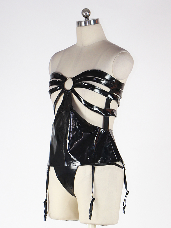 Two-piece Strappy Open Cup Vinyl Corset