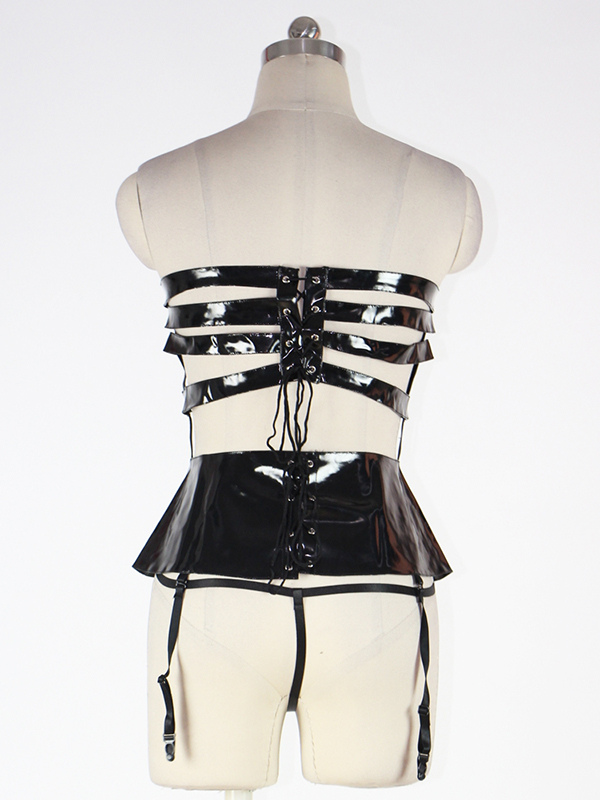 Two-piece Strappy Open Cup Vinyl Corset