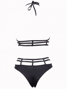 Black Bandeau Halter Caged Detail Sexy Swimsuit