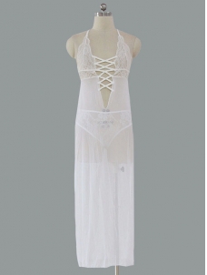 Halter Lace -up White Gown