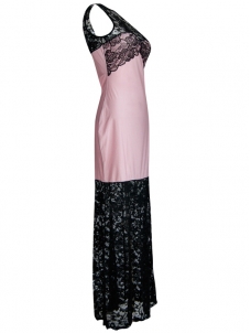 Pink Lace Detail One Shoulder Side Slit Maxi Dress