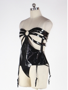 Two-piece Strappy Open Cup Vinyl Corset