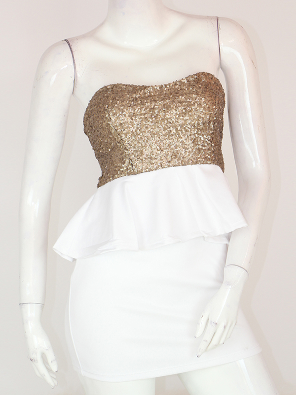 Sequins Strapless Dress White