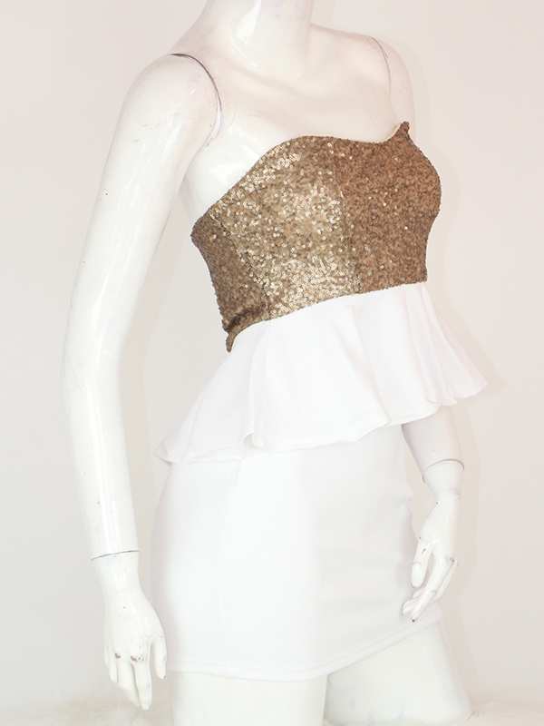 Sequins Strapless Dress White