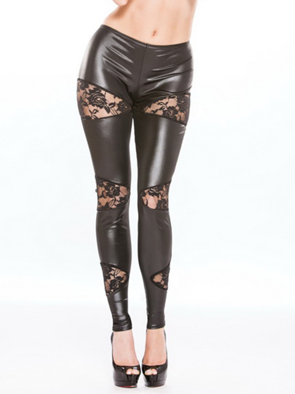 Women Vinly Lace Legging Trousers