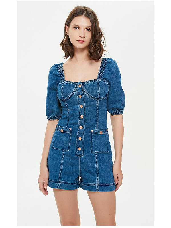 Women Fashion Short Sleeve Denim Romper