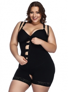 Black Underbust Bodysuits Boyshort Open Crotch Lace Slimming Belly