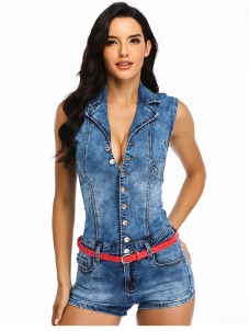 Women Fashion Sleeveless Denim Romper