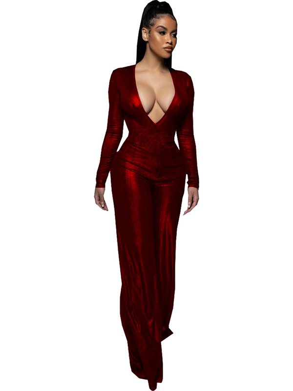 Women Deep V Neck Jumpsuit