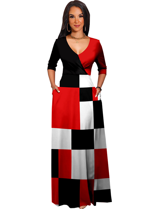 Women Deep V Neck Maxi Dress