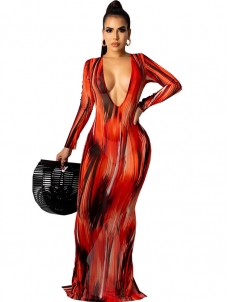 Women Deep V Neck Maxi Dress