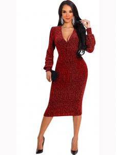 Women Long Sleeve Bodycon Midi Dress