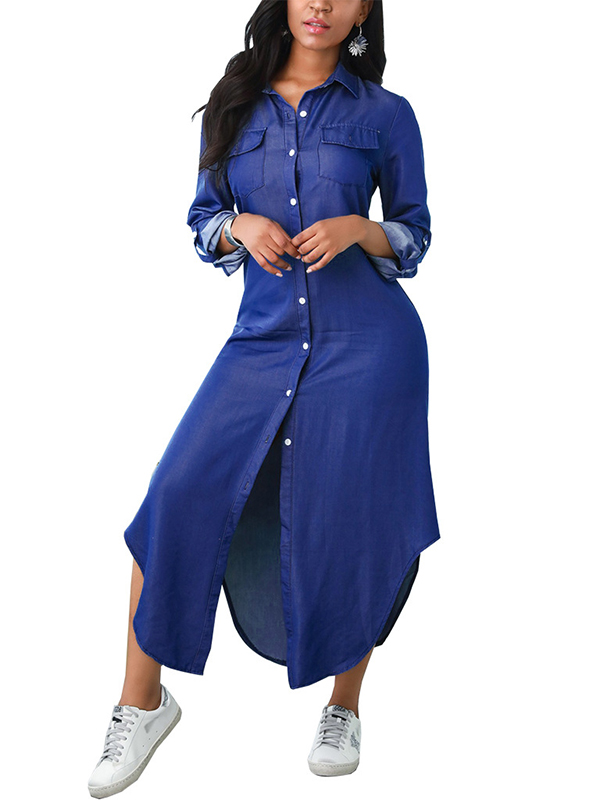 Women Jeans Long Sleeve Maxi Dress