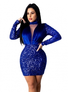 Women Bling Long Sleeve Bodycon Mini Dress