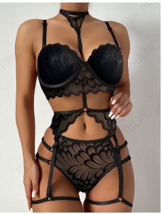 Women Sexy Lace Transparent Bra Lingerie Set