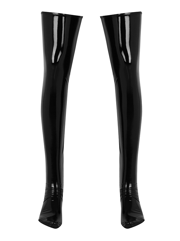 Sexy Stockings Mens Latex Long Sock Anti-Skid Soft Wetlook PVC Leather Thigh High Footed Stockings Hot Club Wear Exotic 