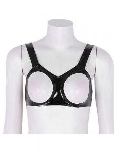 Sexy Clubwear Women Wet Look Leather Bustier Latex Mini Bra Porno Open Cups Bra Underwear Female Hollow Out Nipples Unli