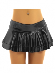 Women Ladies Skirts Metallic Pleated Leather Micro Mini Skirt Sexy Low Rise Rave Festivals Party Short A Line Miniskirt