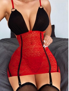 Women Red Lace Babydoll Lingerie