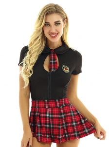 Womens Adutls Japanese Schoolgirl Cosplay Uniform Femme Sexy Costume Top with Plaid Pleated Mini Skirt Briefs for Dance 
