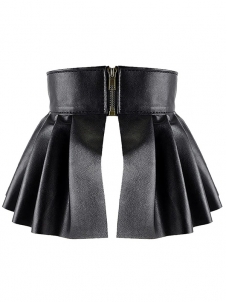 Womens Sexy Mini Skirts Ladies Femem Faux Leather Pleated Side Split Embellished Studded Skirt for Evening Parties Clubw