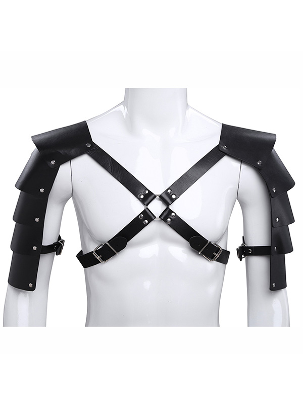 Mens Adult Erotic Lingerie Accessory Sexy Faux Leather Adjustable Body Chest Harness Bondage Costume with Rivets Shoulde
