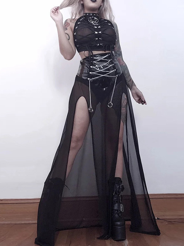 Women Gothic Summer Cropped Long Skirt