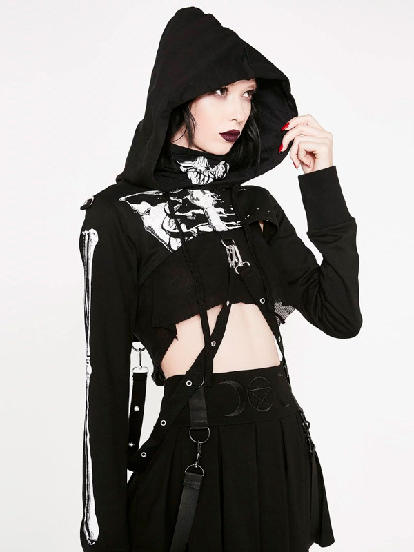 Women Gothic Summer Long Sleeve Cropped Tops