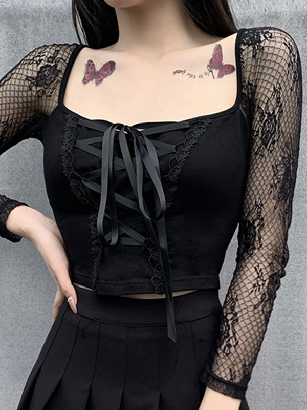 Women Gothic Summer Long Sleeve Cropped Tops