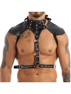 Harness Mens Leather Belt Halter Neck Adjustable Buckles Body Chest Harness Belt with Metal O-rings Strap Gay Fancy Sex 