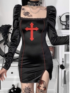 Women Gothic Summer Cropped Long Sleeve Dress