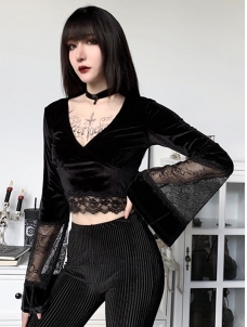 Women Gothic Summer Long Sleeve Cropped Tops