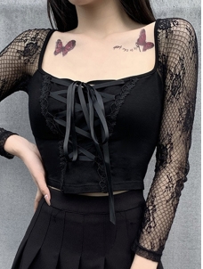 Women Gothic Summer Long Sleeve Cropped Tops