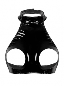 Women Latex Open Cup Leather Bra for Sex Wet Look Hot Sexy Bra Top Halter Neck LingerieOpen Bust Crop Tank Top Exotic Co