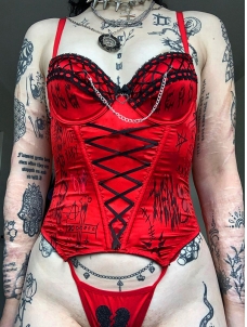 Women Red Gothic Summer Cropped Bustier Tops
