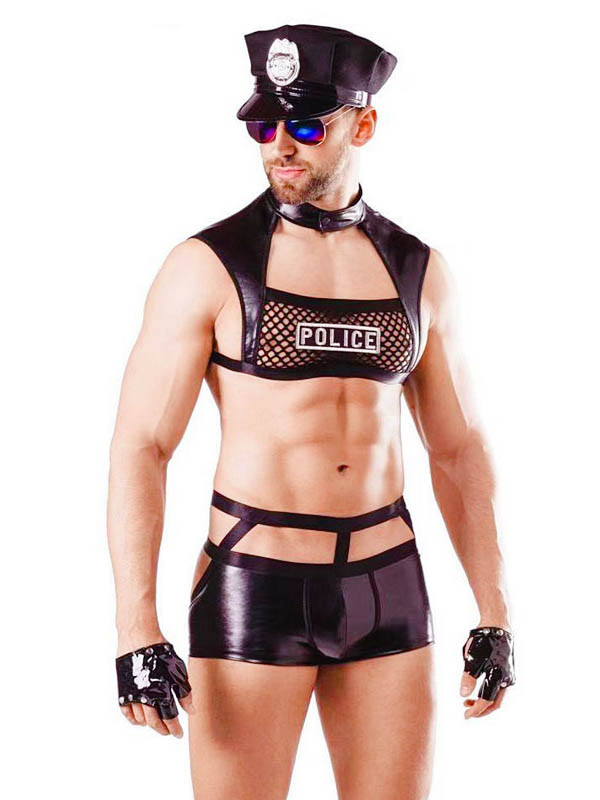 Men Vinyl Cops Lingerie Costume