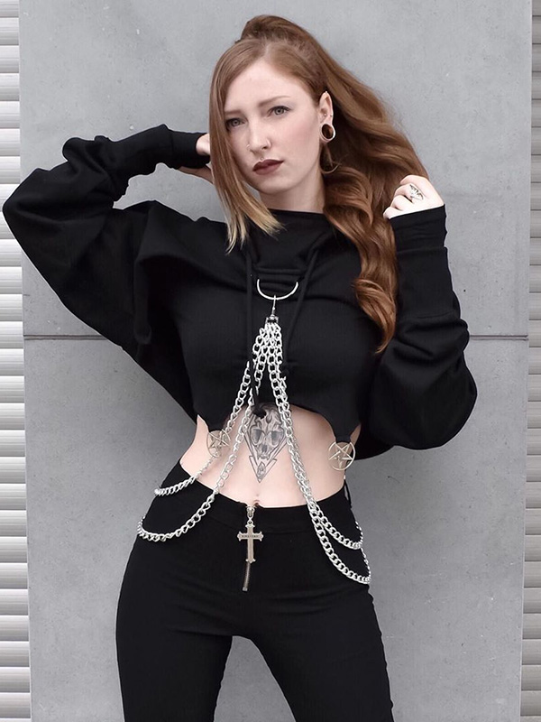 Women Gothic Summer Long Sleeve Cropped Tops