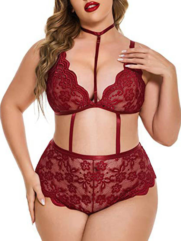 Women Plus Size Lace Bra Lingerie Set