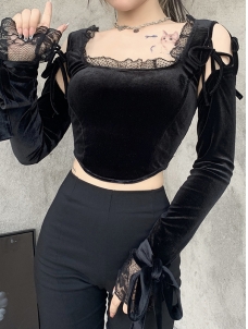 Women Gothic Summer Long Sleeve Cropped Tops