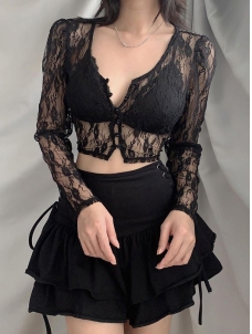 Women Gothic Summer Long Sleeve Cropped Tops