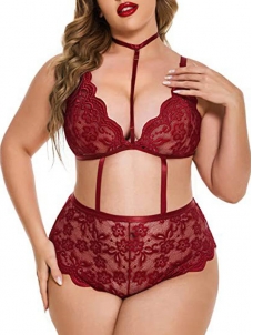 Women Plus Size Lace Bra Lingerie Set