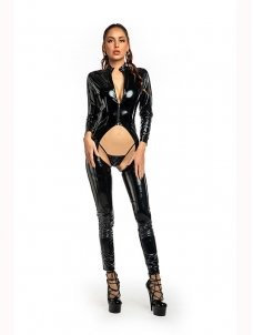 Black Women Long Sleeve Sexy Vinyl Jumpsuit